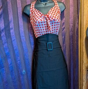 Black Pencil Wiggle Belted Skirt Corporate Goth Retro Pinup M/L
